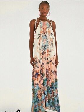 Multicolor Boho Floral Delhi Pleated Maxi Dress